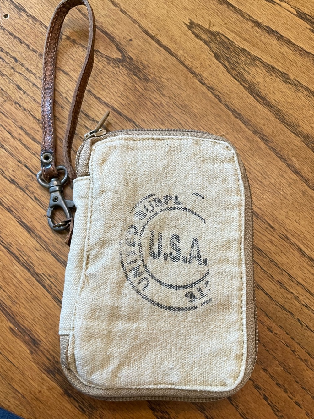 MONA B vintage tan canvas wristlet wallet